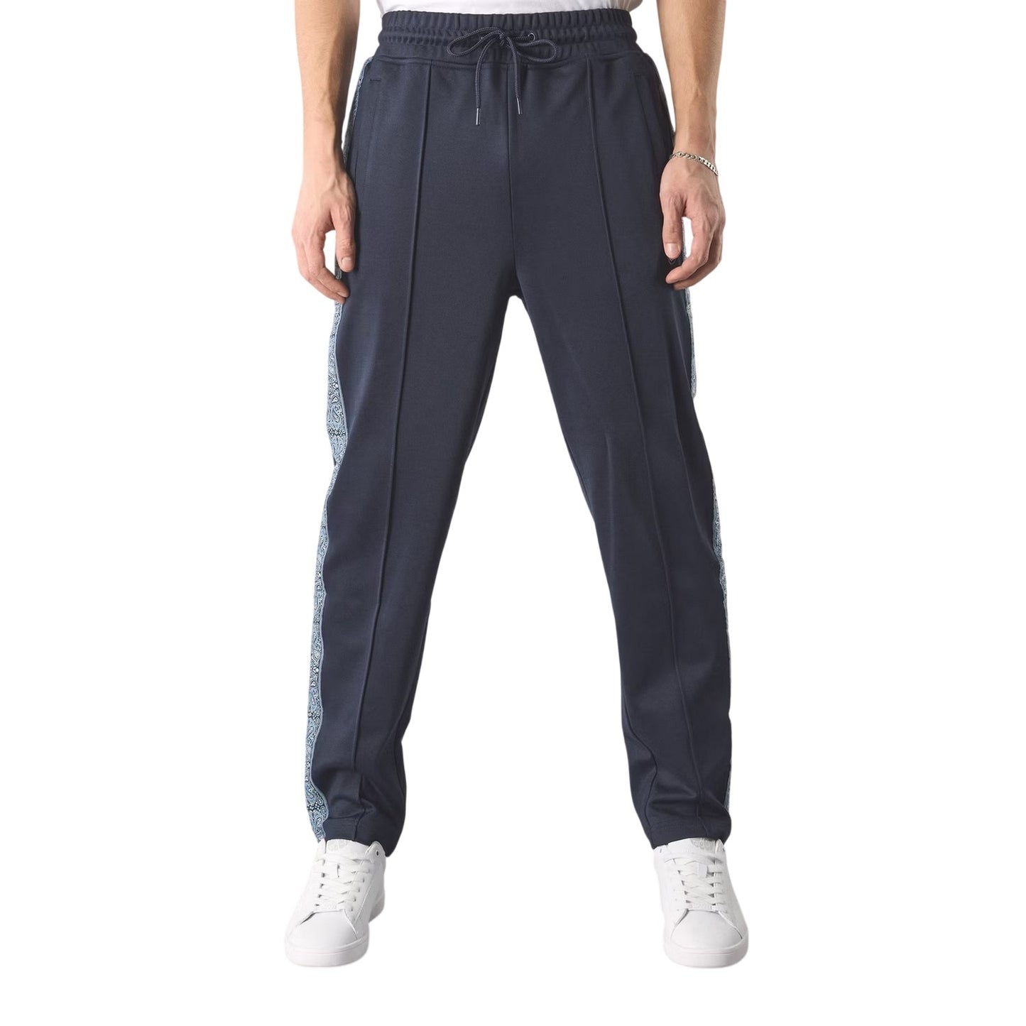 Navy - Side - Pretty Green Mens Paisley Taped Slim Joggers