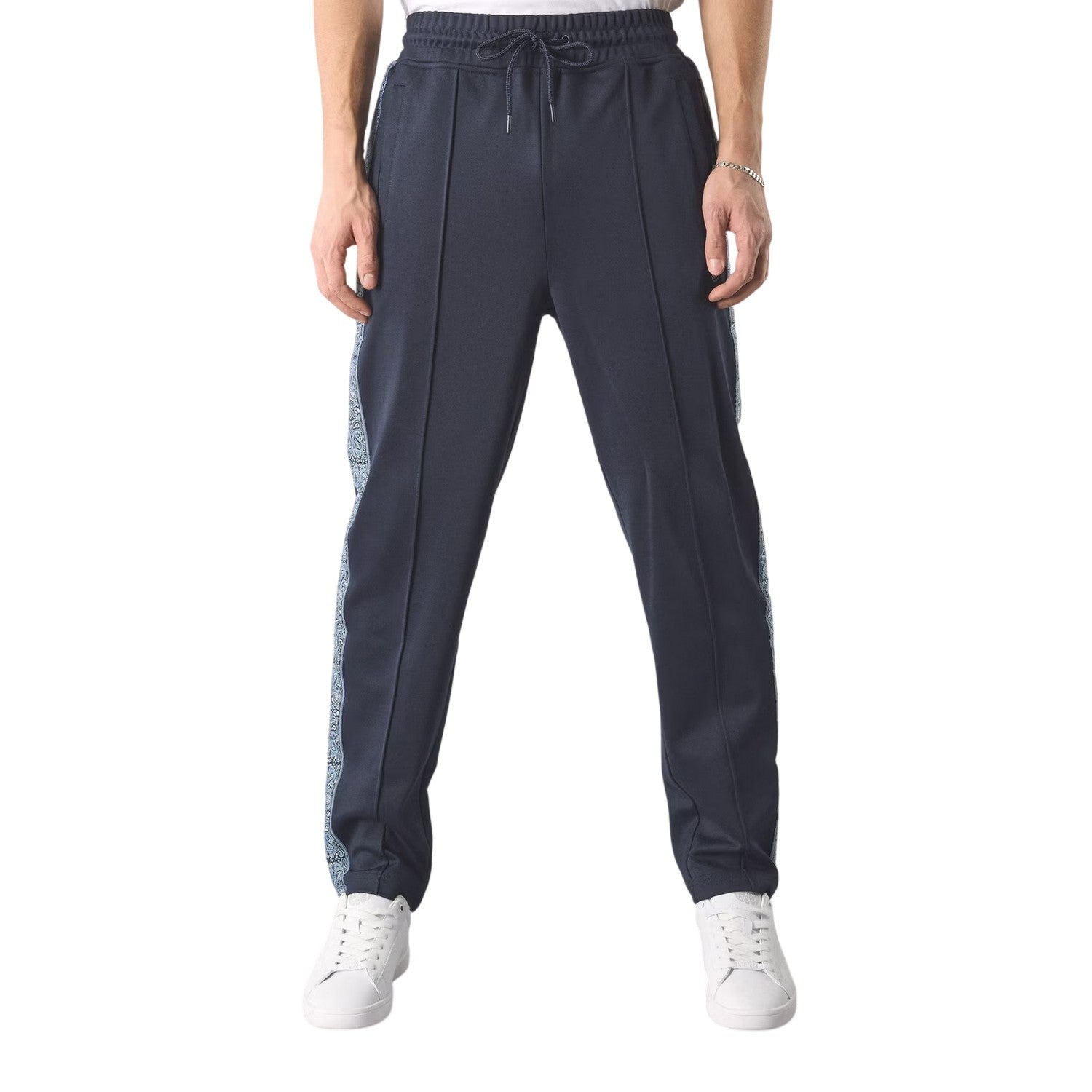 Navy - Side - Pretty Green Mens Paisley Taped Slim Joggers