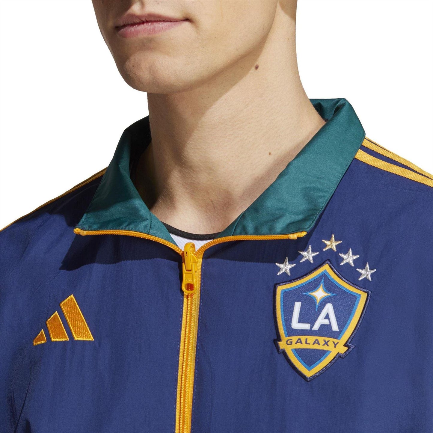 Dark Blue - Pack Shot - Adidas Mens LA Galaxy 3 Stripes Anthem Jacket