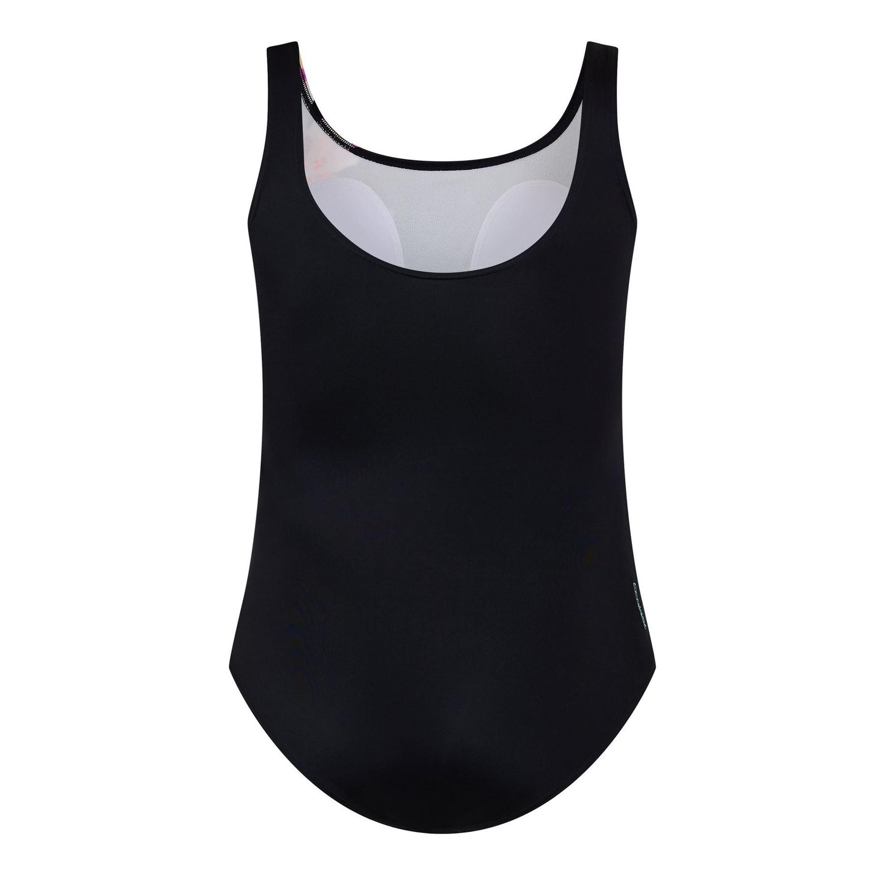 Black - Back - Zoggs Womens-Ladies Floral Scoopback One Piece Swimsuit
