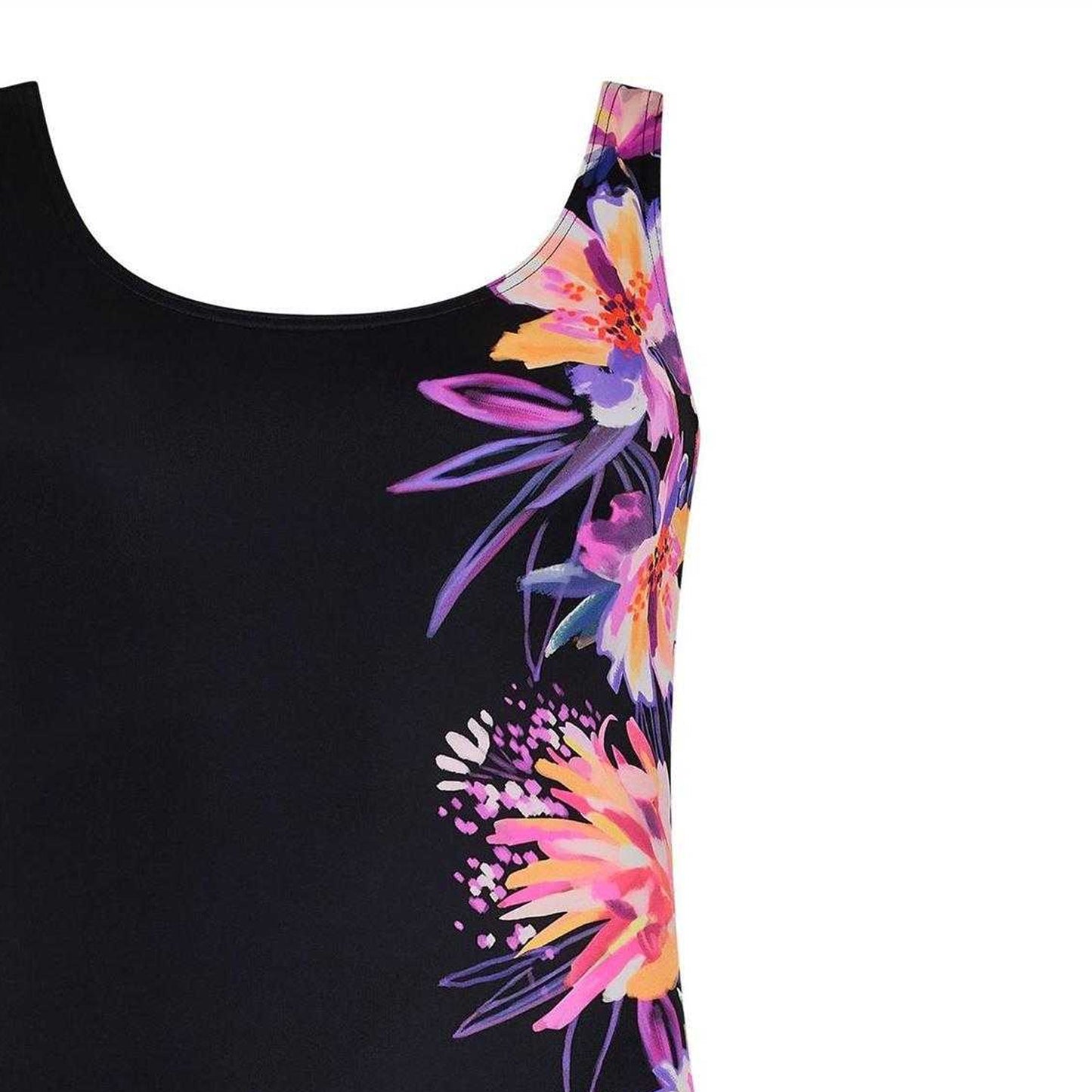 Black - Side - Zoggs Womens-Ladies Floral Scoopback One Piece Swimsuit