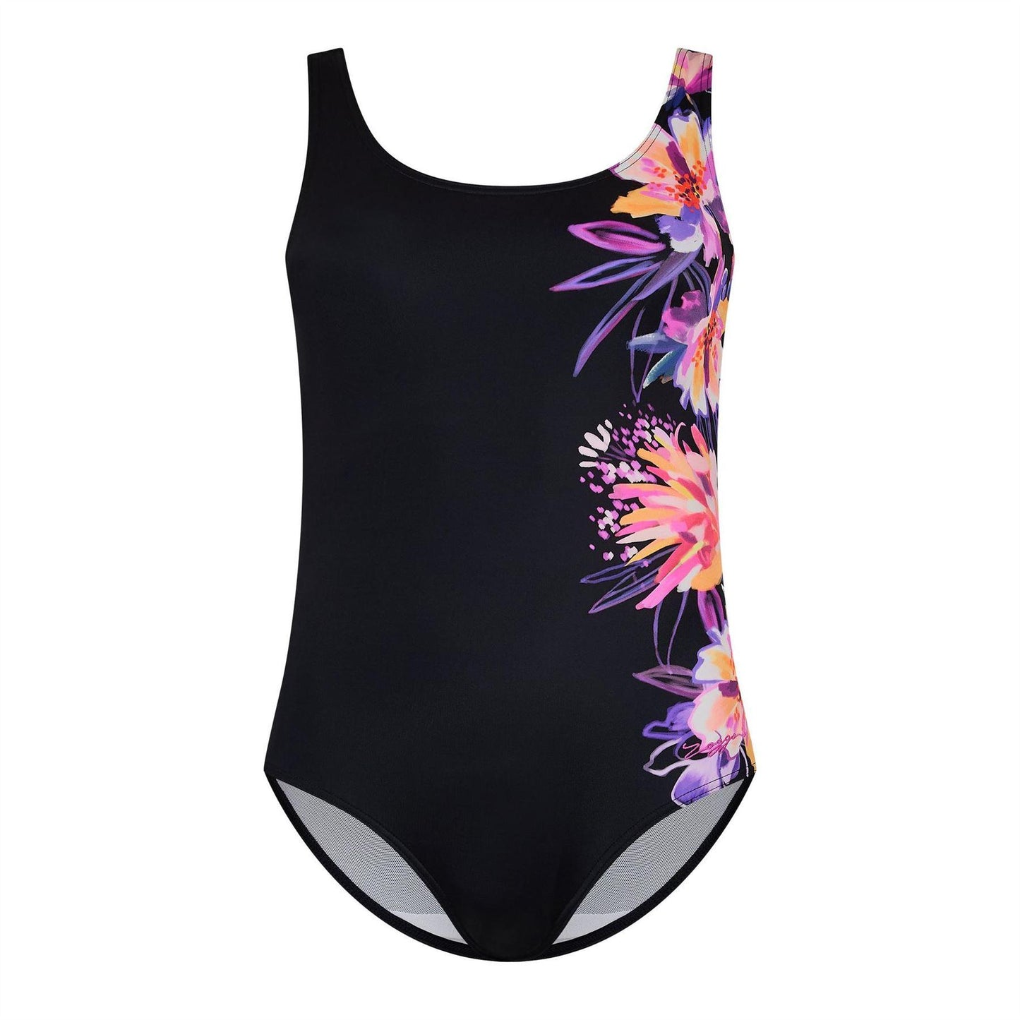 Black - Front - Zoggs Womens-Ladies Floral Scoopback One Piece Swimsuit