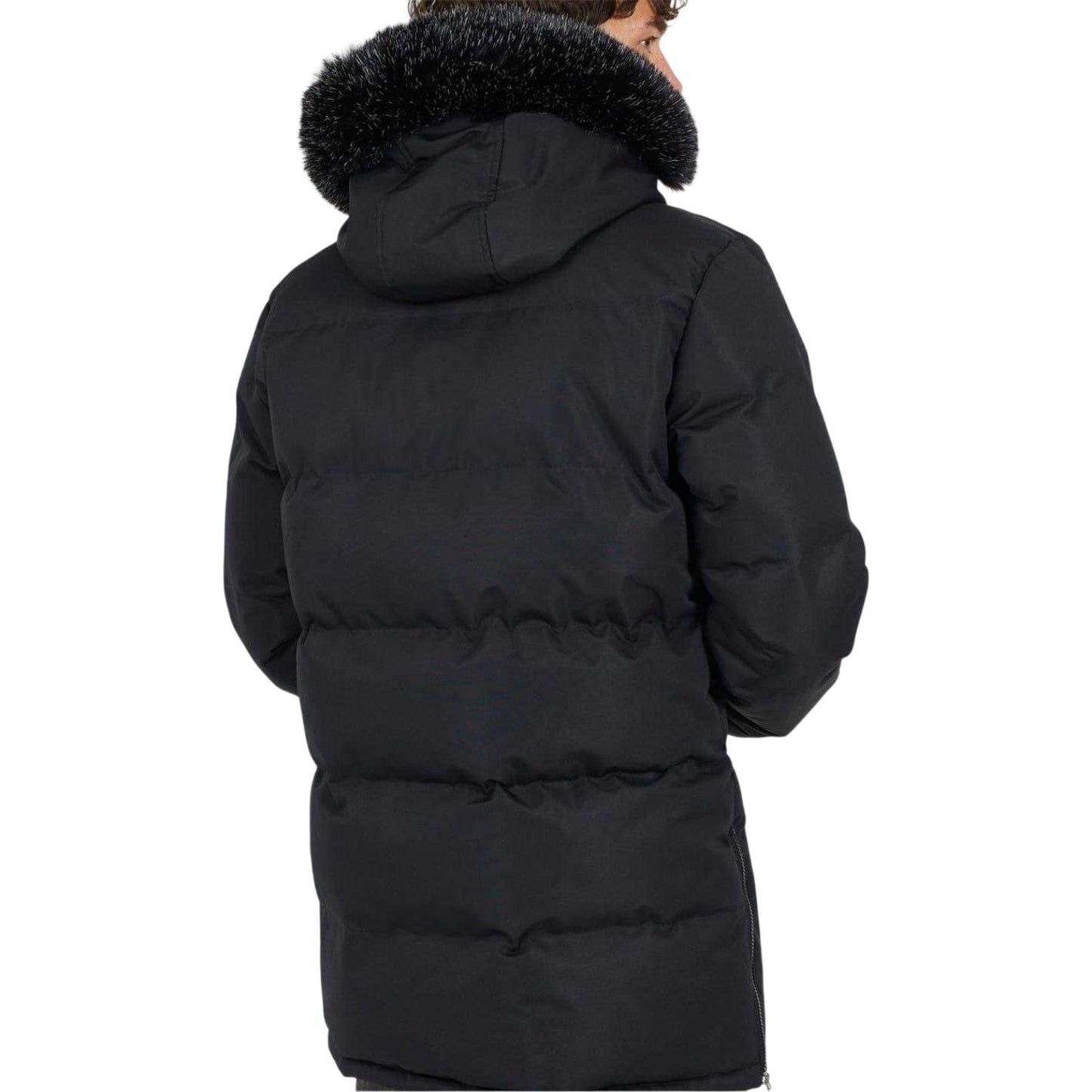 Black - Back - Brave Soul Mens Faux Fur Trim Parka