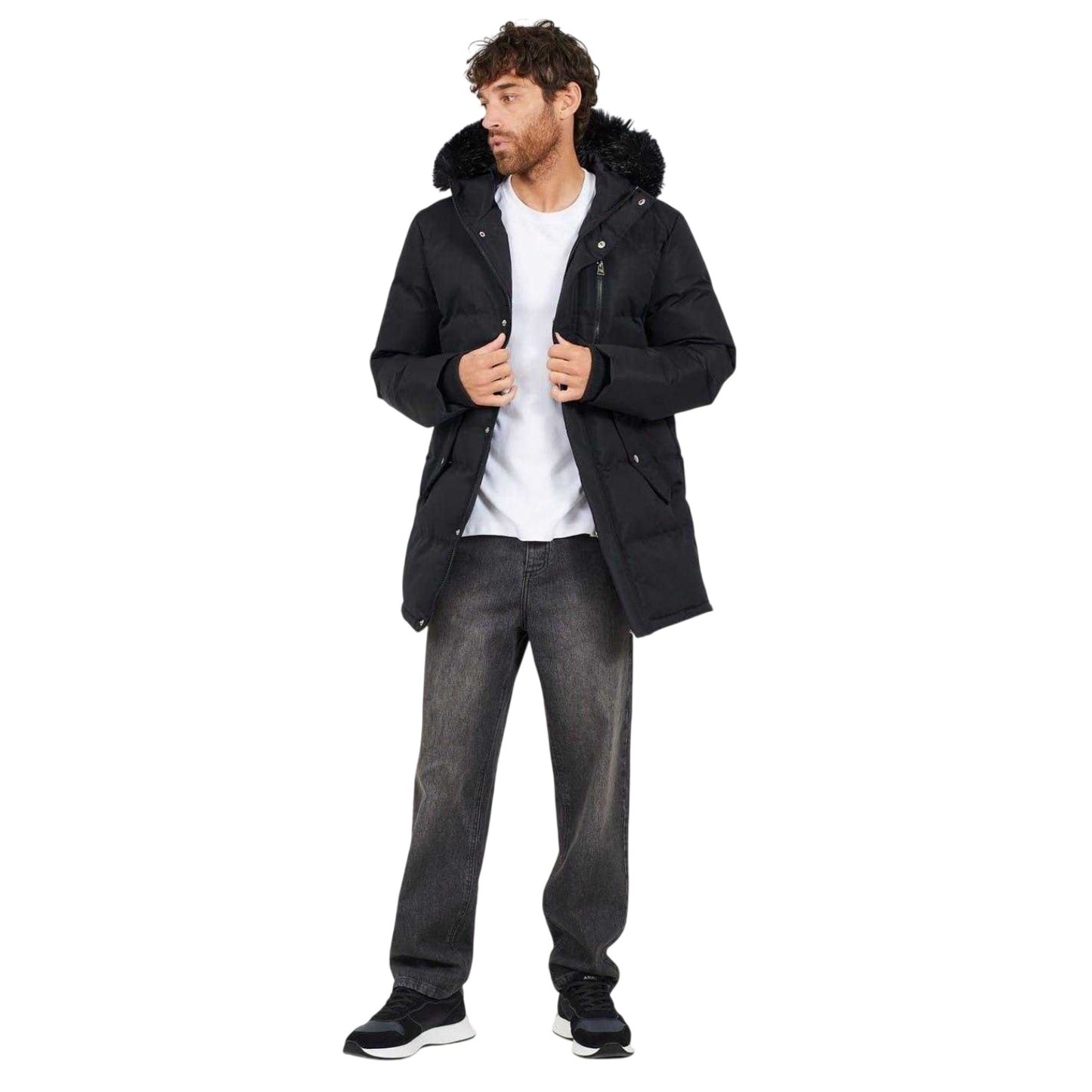 Black - Lifestyle - Brave Soul Mens Faux Fur Trim Parka