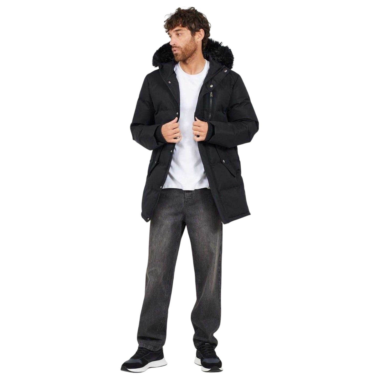 Black - Lifestyle - Brave Soul Mens Faux Fur Trim Parka