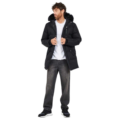 Black - Lifestyle - Brave Soul Mens Faux Fur Trim Parka