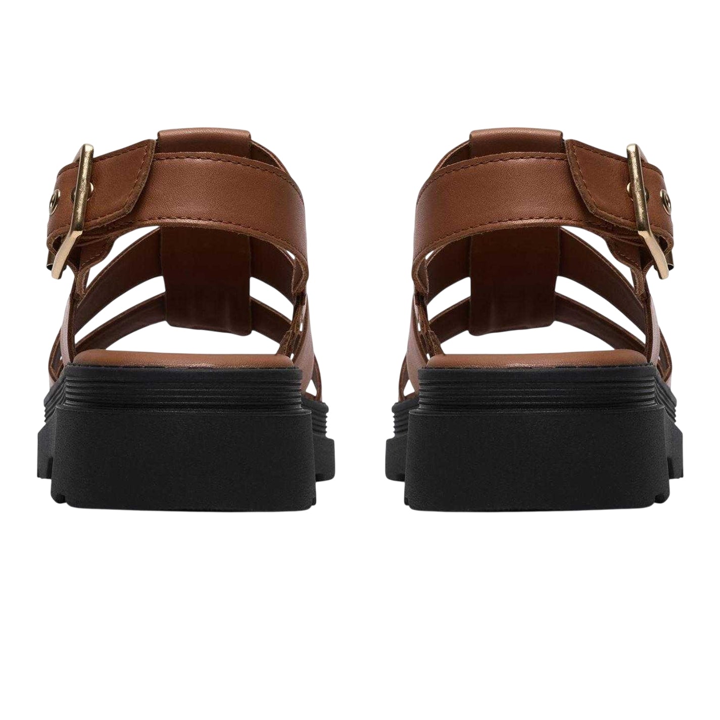 Tan - Back - Clarks Womens-Ladies Orinoco3 Fisherman Leather Chunky Sole Flat Sandals