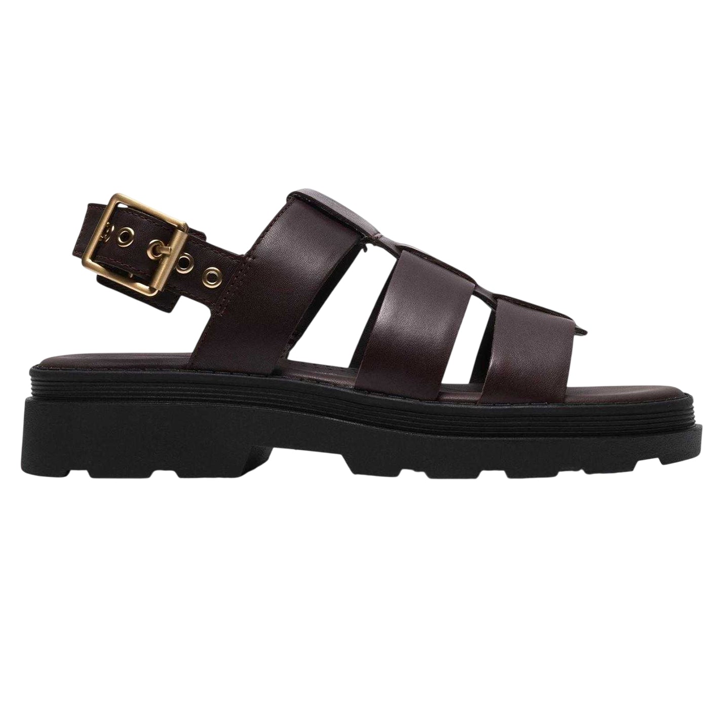Dark Brown - Front - Clarks Womens-Ladies Orinoco3 Fisherman Leather Chunky Sole Flat Sandals