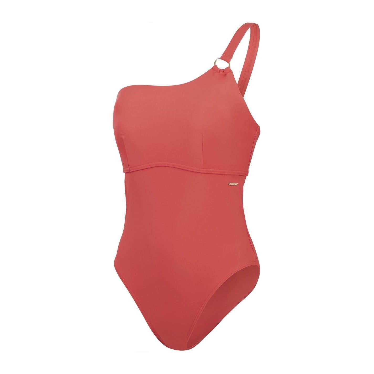 Brown - Front - Speedo Womens-Ladies Asymmetric One Piece Swimsuit