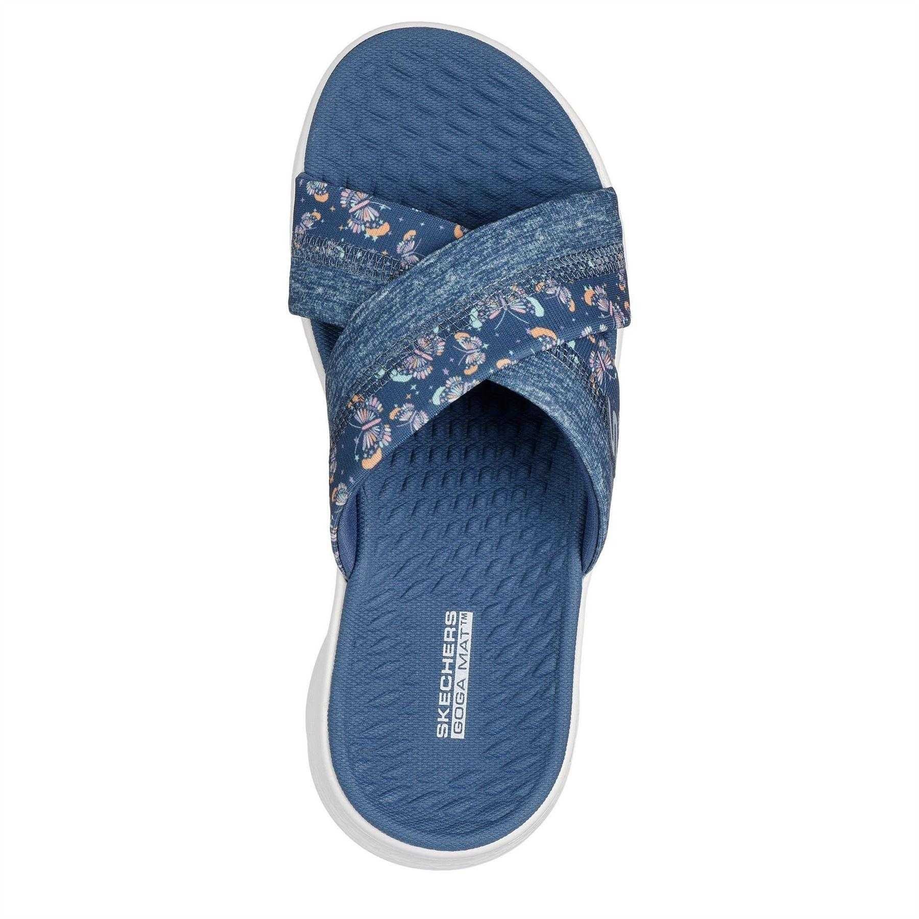 Navy-Red - Side - Skechers Womens-Ladies Go Walk Flat Sandals