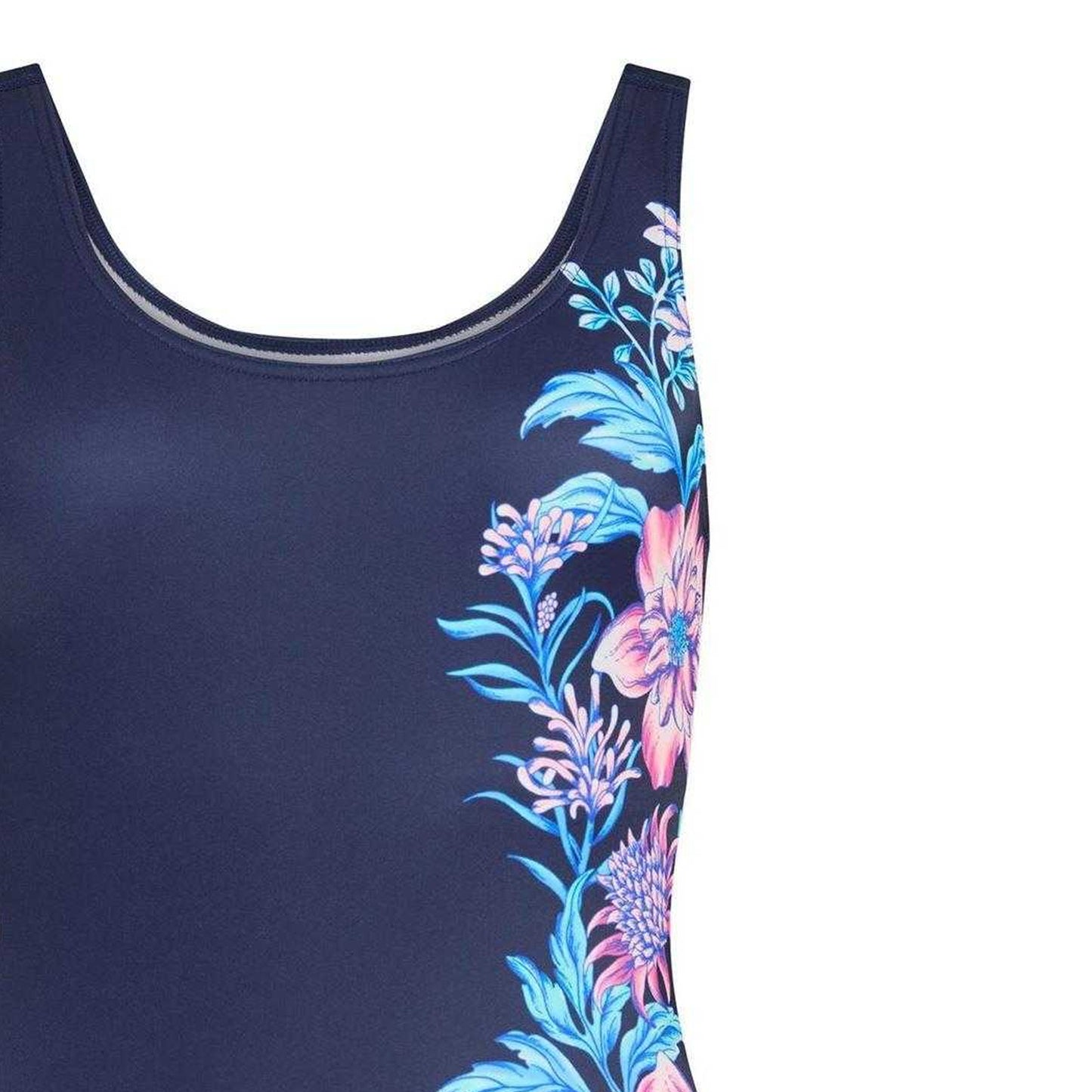 Blue - Side - Zoggs Womens-Ladies Rose Scoopback Swimming One Piece Swimsuit