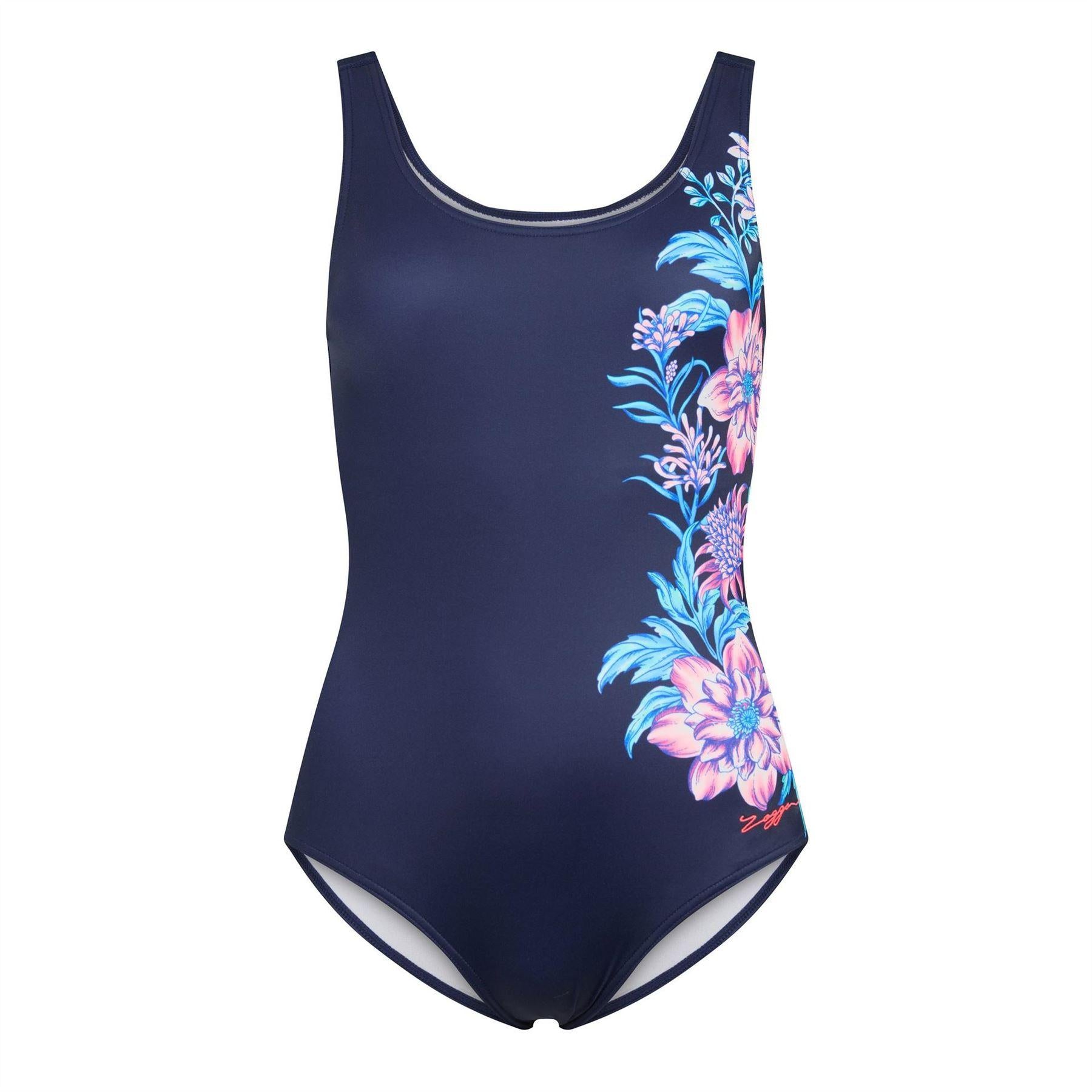 Blue - Front - Zoggs Womens-Ladies Rose Scoopback Swimming One Piece Swimsuit