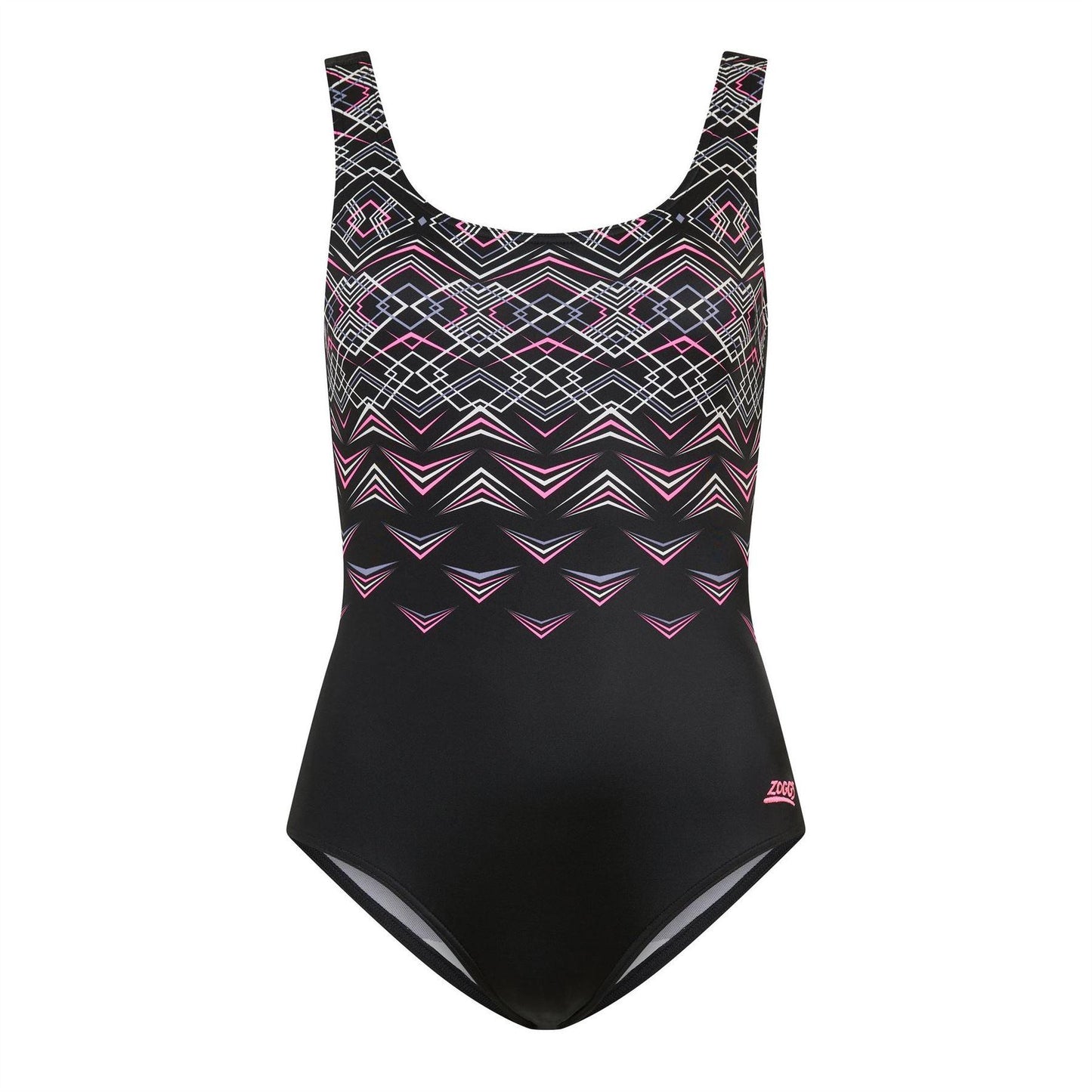 Black - Front - Zoggs Womens-Ladies Electric Scoopback One Piece Swimsuit