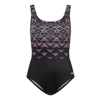 Black - Front - Zoggs Womens-Ladies Electric Scoopback One Piece Swimsuit