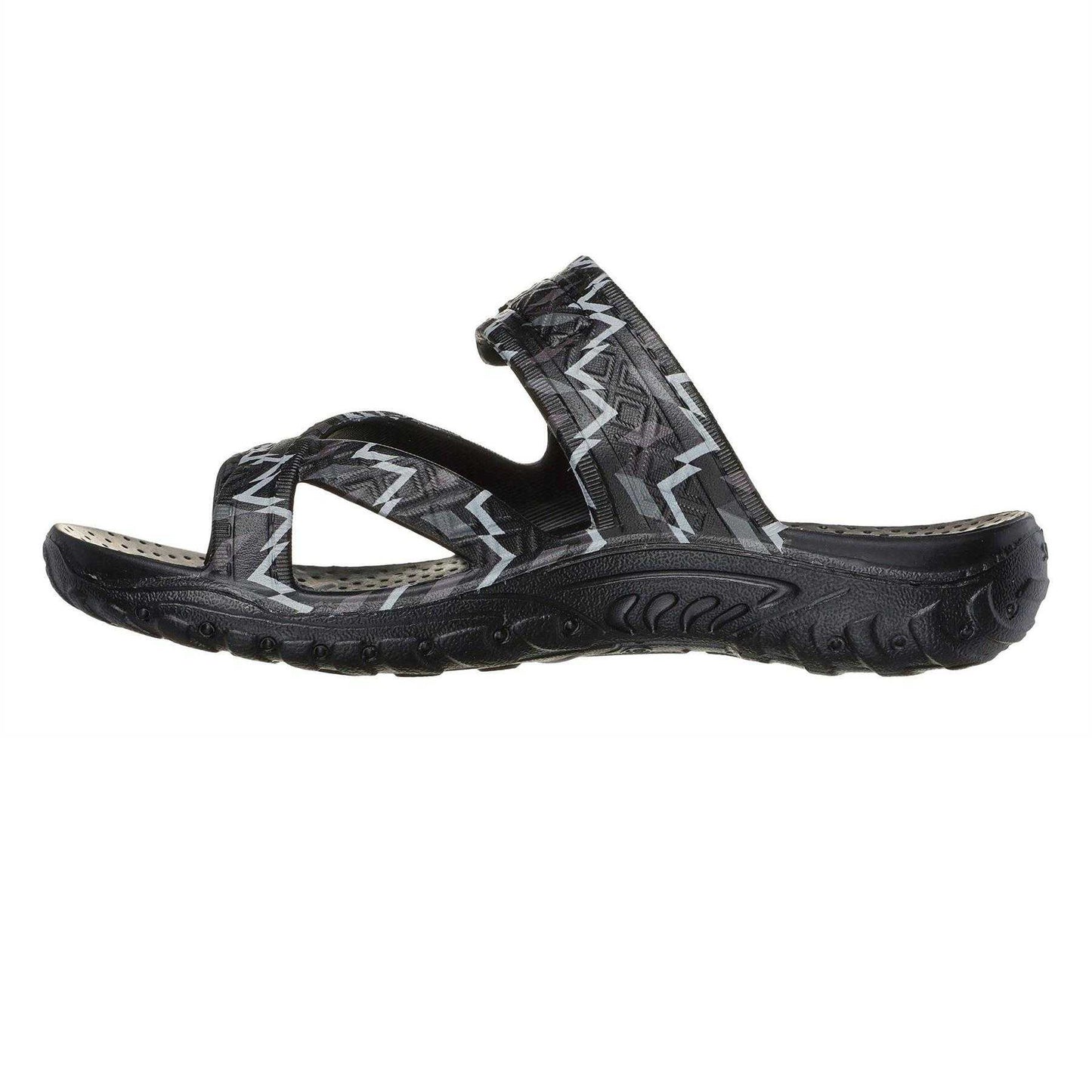 Black-Grey - Side - Skechers Womens-Ladies Reggae Zig Zag Sandals