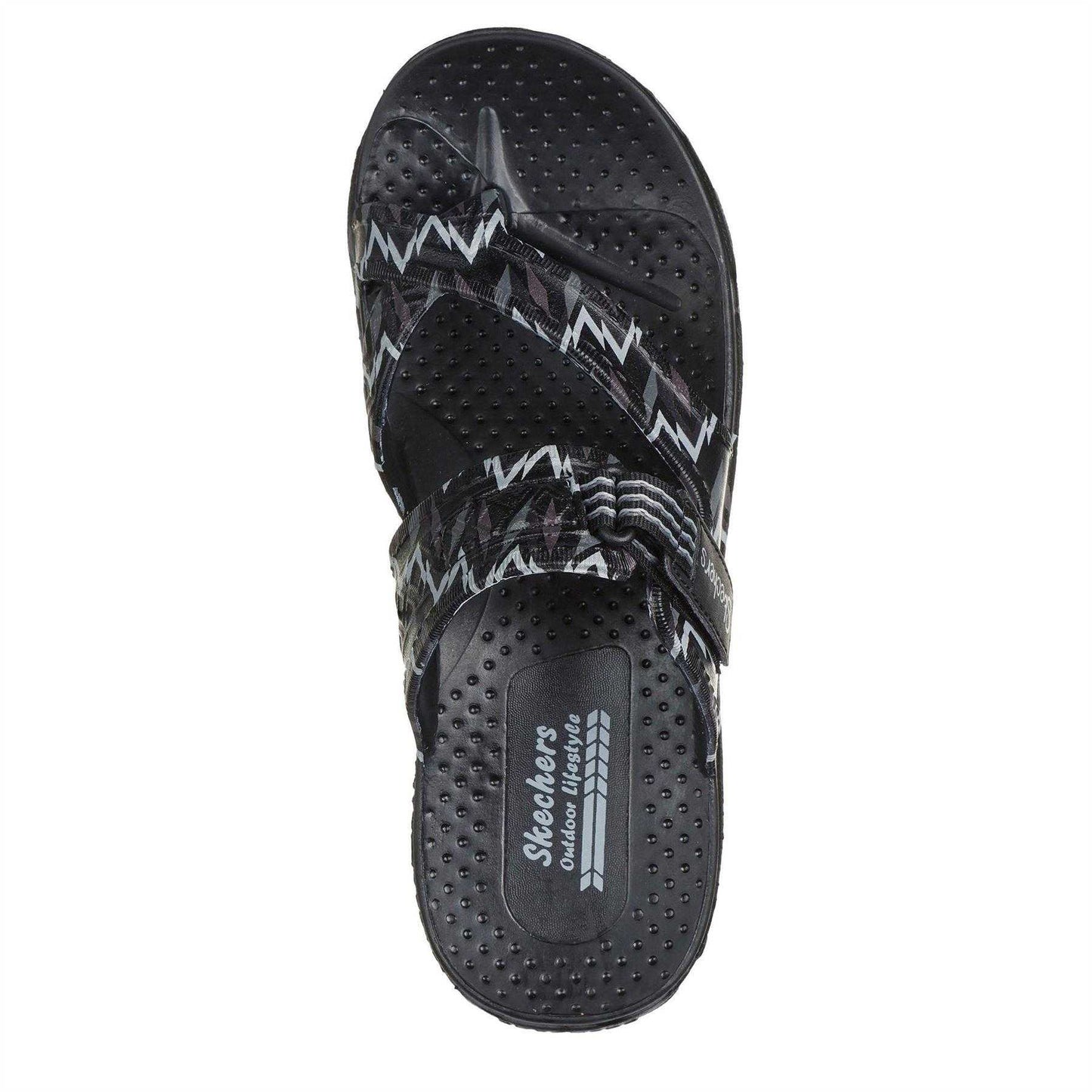 Black-Grey - Lifestyle - Skechers Womens-Ladies Reggae Zig Zag Sandals