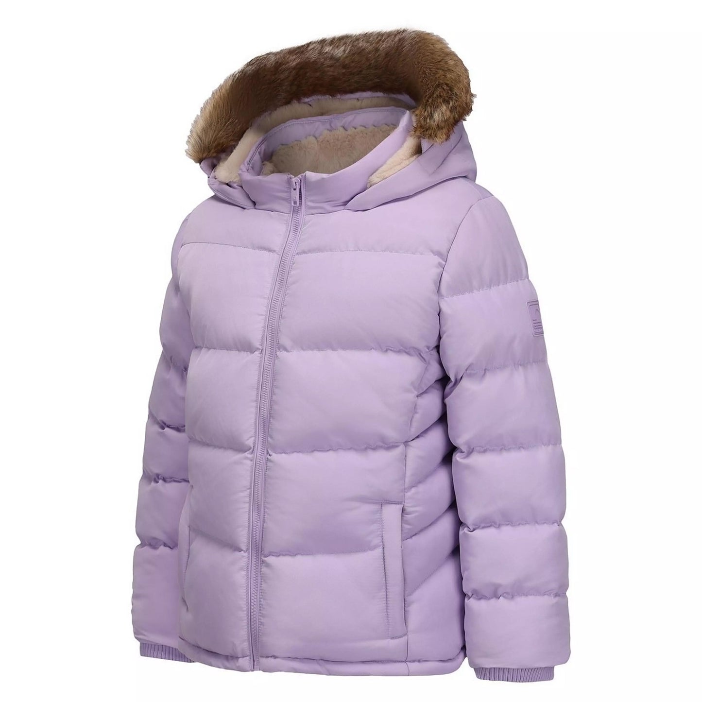 Purple - Side - SoulCal Girls Bubble Zip Pocket Puffer Jacket