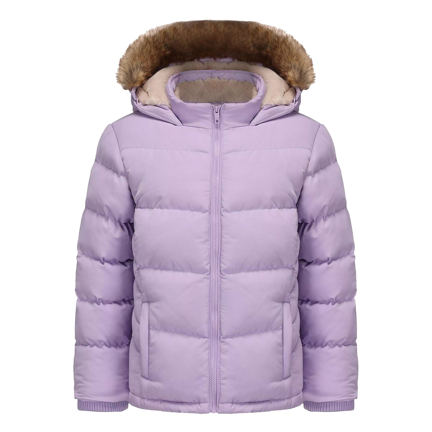Purple - Front - SoulCal Girls Bubble Zip Pocket Puffer Jacket
