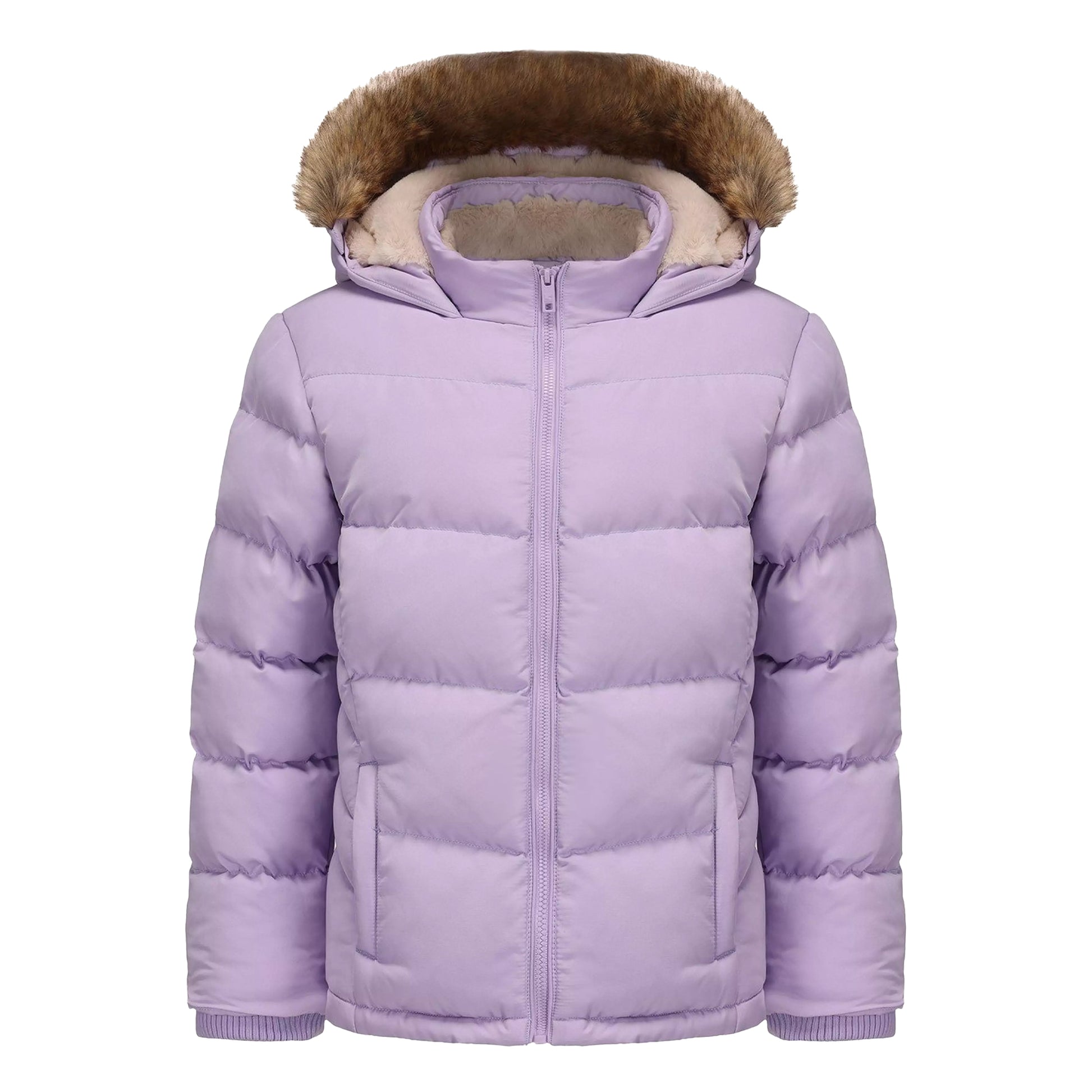 Purple - Front - SoulCal Girls Bubble Zip Pocket Puffer Jacket