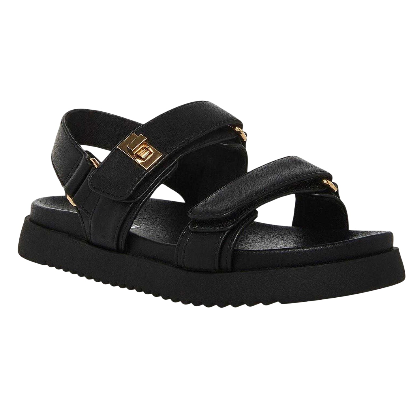 Black - Side - Steve Madden Childrens-Kids Open Toe Flat Sandals