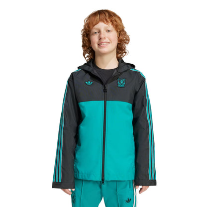 Black-Green - Side - Adidas Childrens-Kids Terrace Icons Liverpool FC Parka