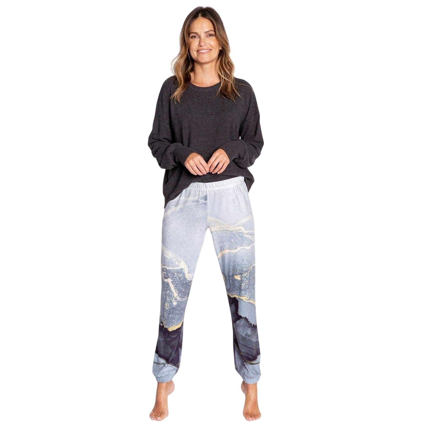 Ombre-Black-Grey - Front - PJ Salvage Womens-Ladies Ombre Relaxed Fit Jogging Bottoms