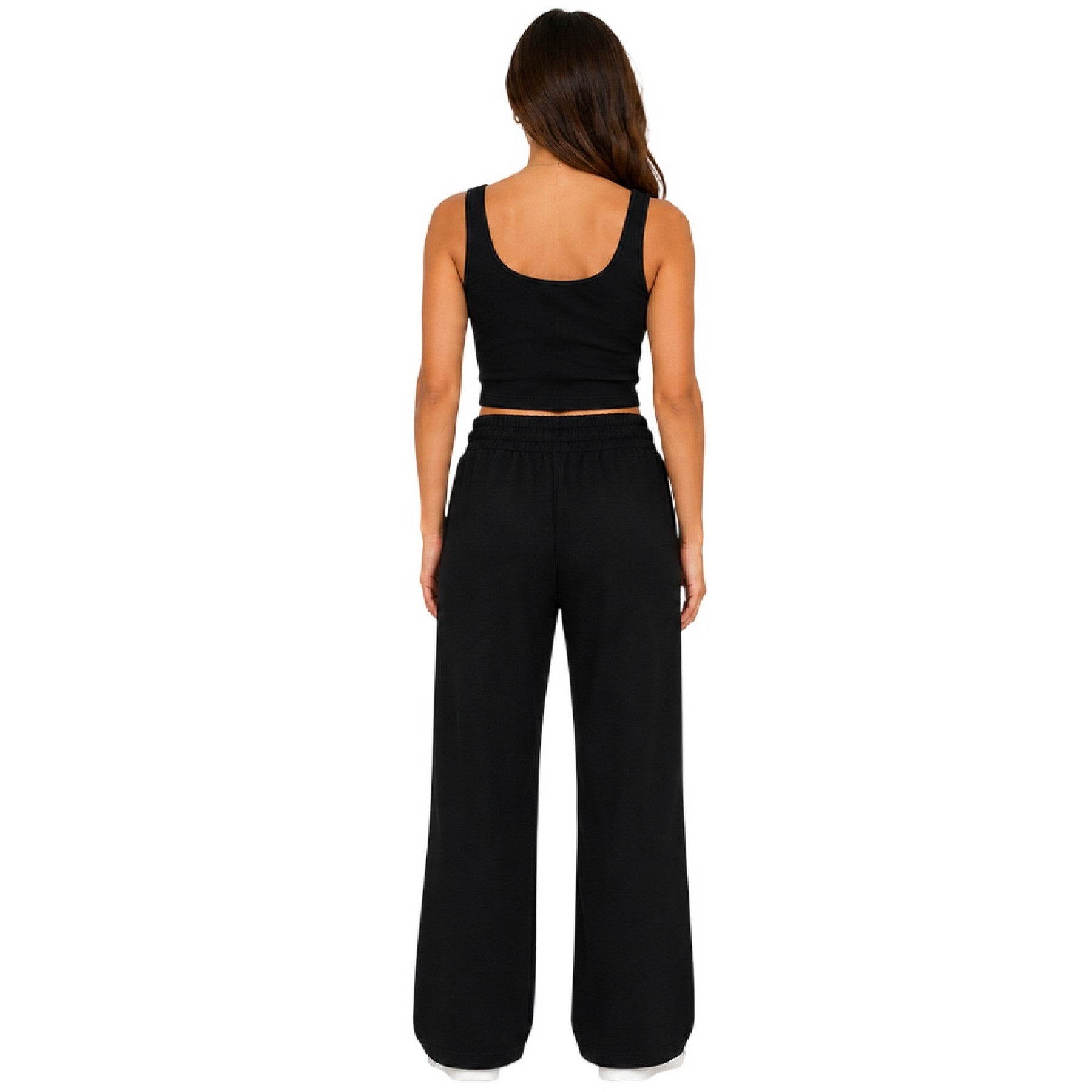 Black - Back - Lacoste Womens-Ladies Wide Leg Trousers
