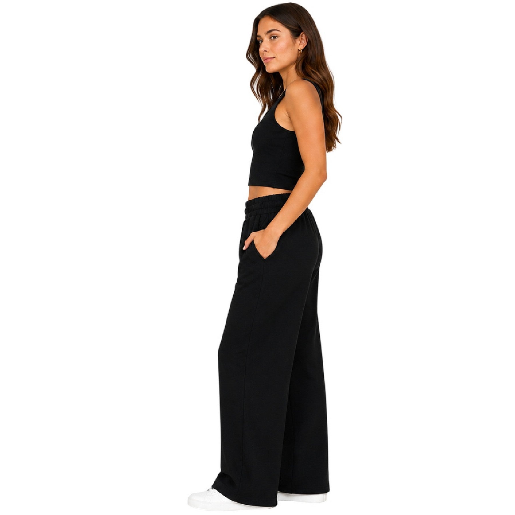 Black - Side - Lacoste Womens-Ladies Wide Leg Trousers