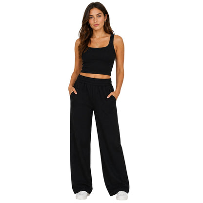 Black - Lifestyle - Lacoste Womens-Ladies Wide Leg Trousers