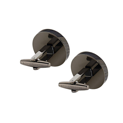 Grey - Back - Aston Martin Mens Enamelled Engraved Logo Cufflinks