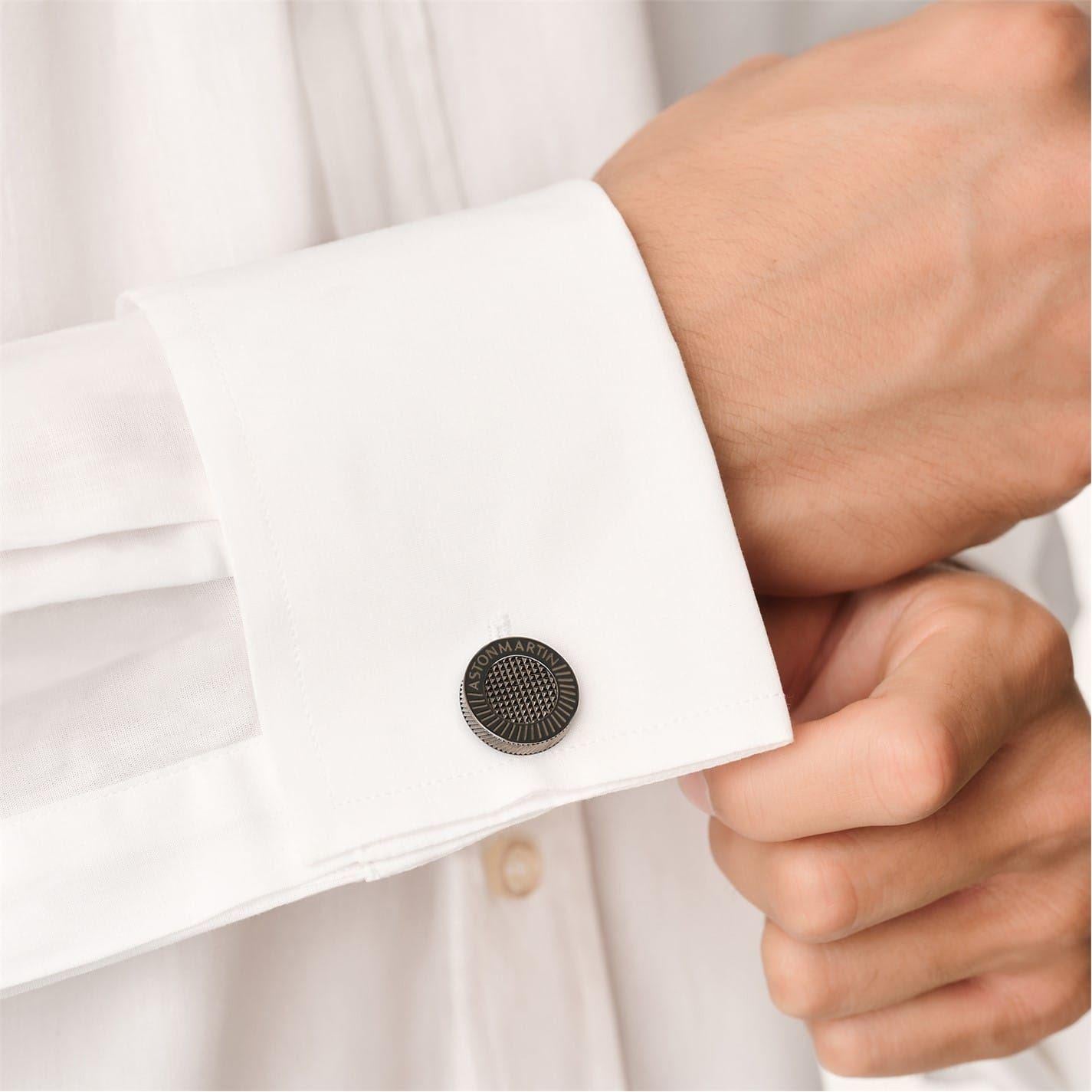 Grey - Lifestyle - Aston Martin Mens Enamelled Engraved Logo Cufflinks