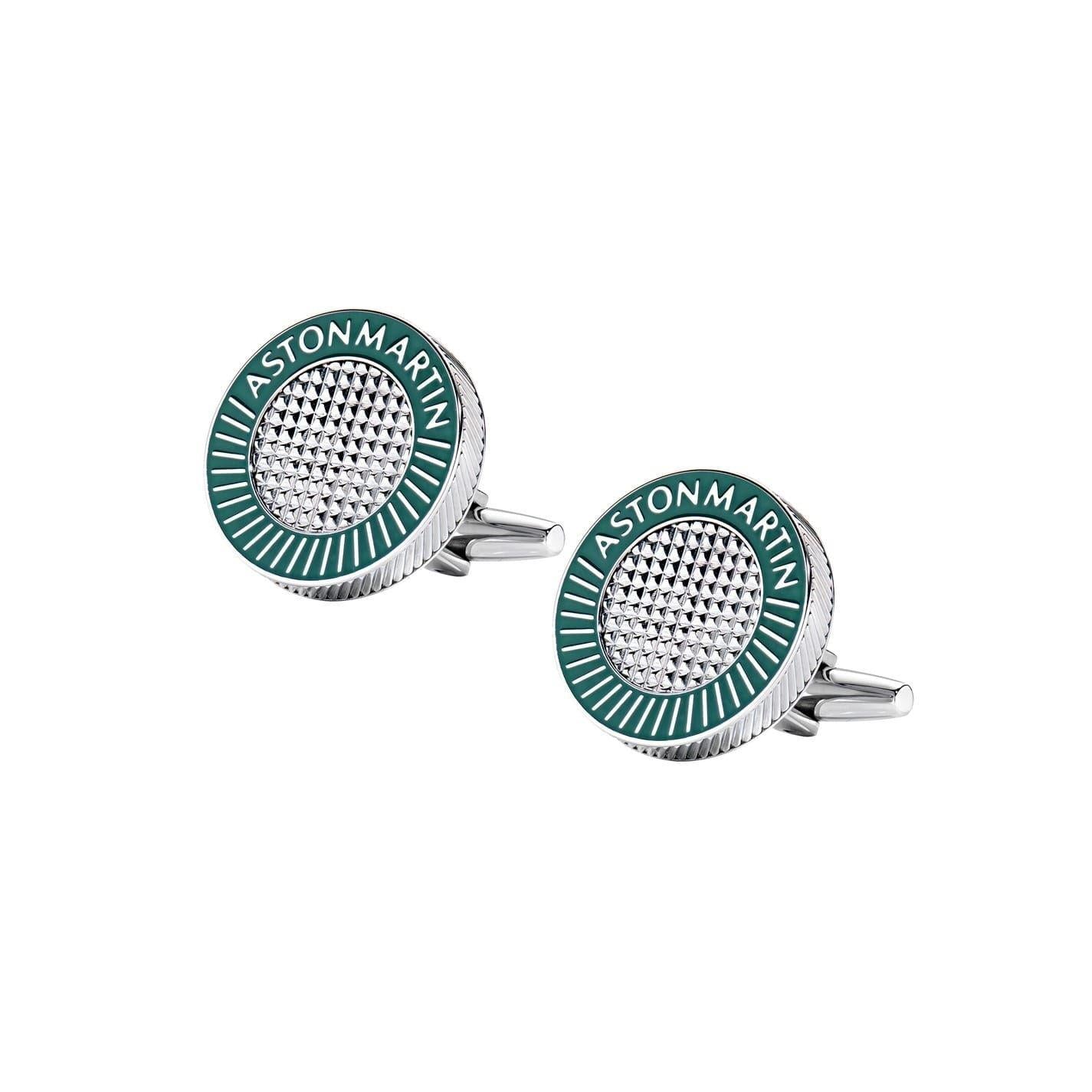 Silver - Front - Aston Martin Mens Enamelled Engraved Logo Cufflinks