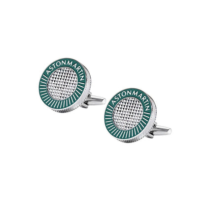Silver - Front - Aston Martin Mens Enamelled Engraved Logo Cufflinks