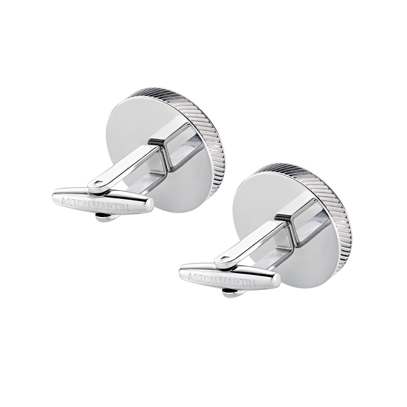 Silver - Back - Aston Martin Mens Enamelled Engraved Logo Cufflinks