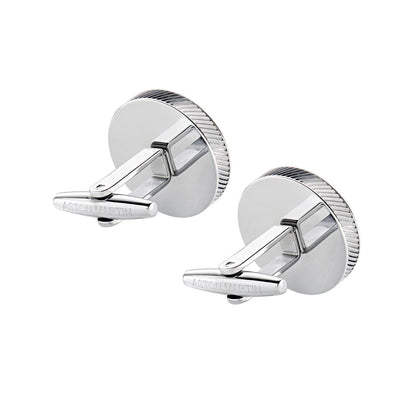 Silver - Back - Aston Martin Mens Enamelled Engraved Logo Cufflinks