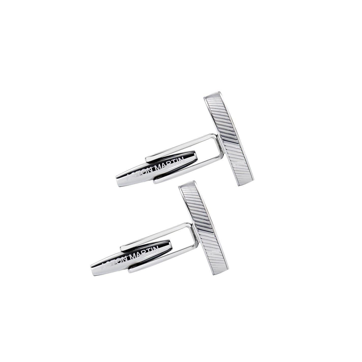 Silver - Side - Aston Martin Mens Enamelled Engraved Logo Cufflinks