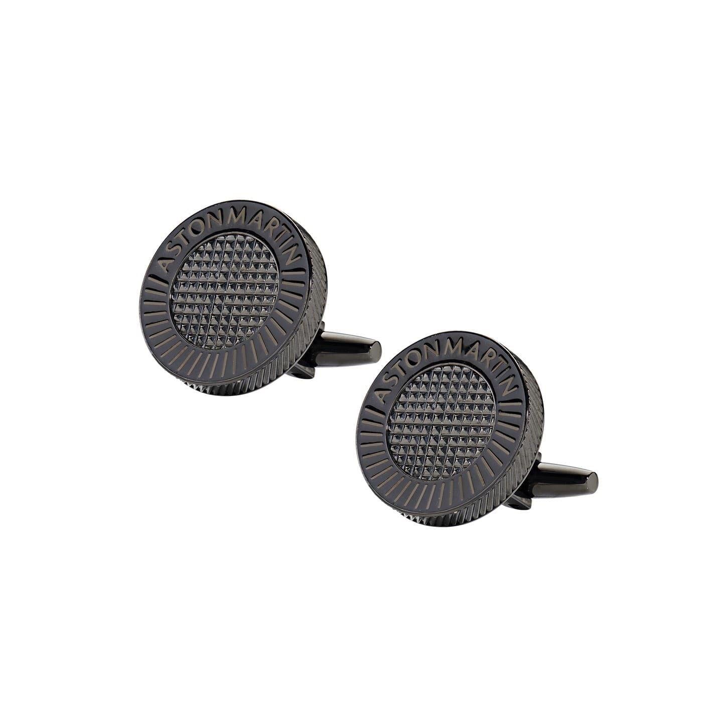 Grey - Front - Aston Martin Mens Enamelled Engraved Logo Cufflinks