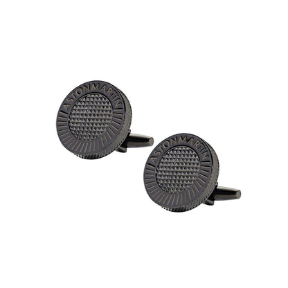 Grey - Front - Aston Martin Mens Enamelled Engraved Logo Cufflinks