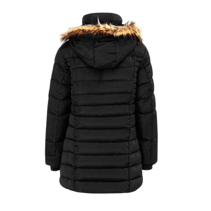 Black - Back - I Saw It First Womens-Ladies Faux Fur Detachable Hood Parka