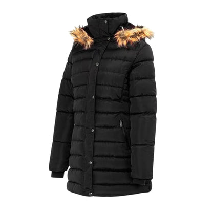 Black - Side - I Saw It First Womens-Ladies Faux Fur Detachable Hood Parka