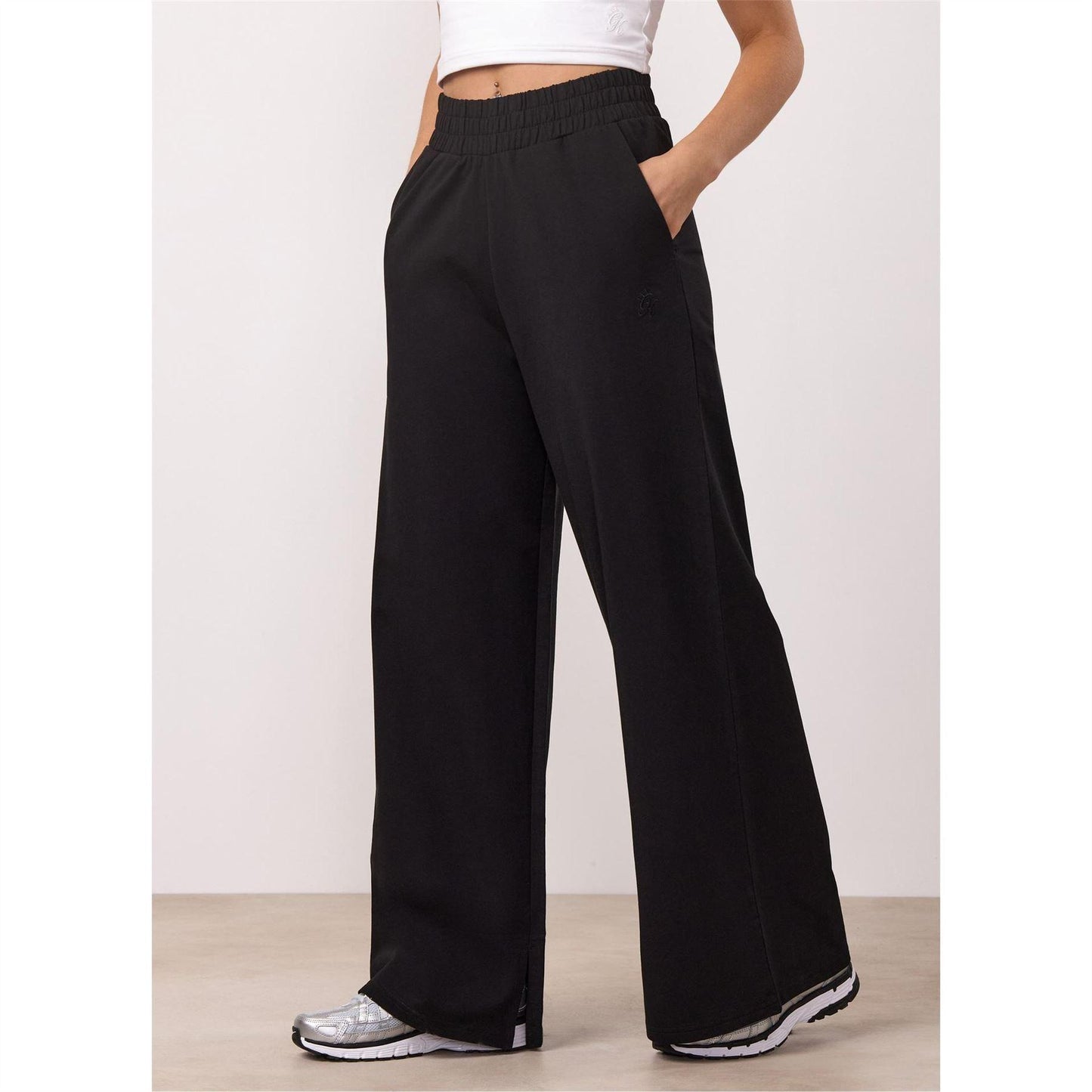 Black - Side - Gym King Womens-Ladies Straight Leg Jogging Bottoms