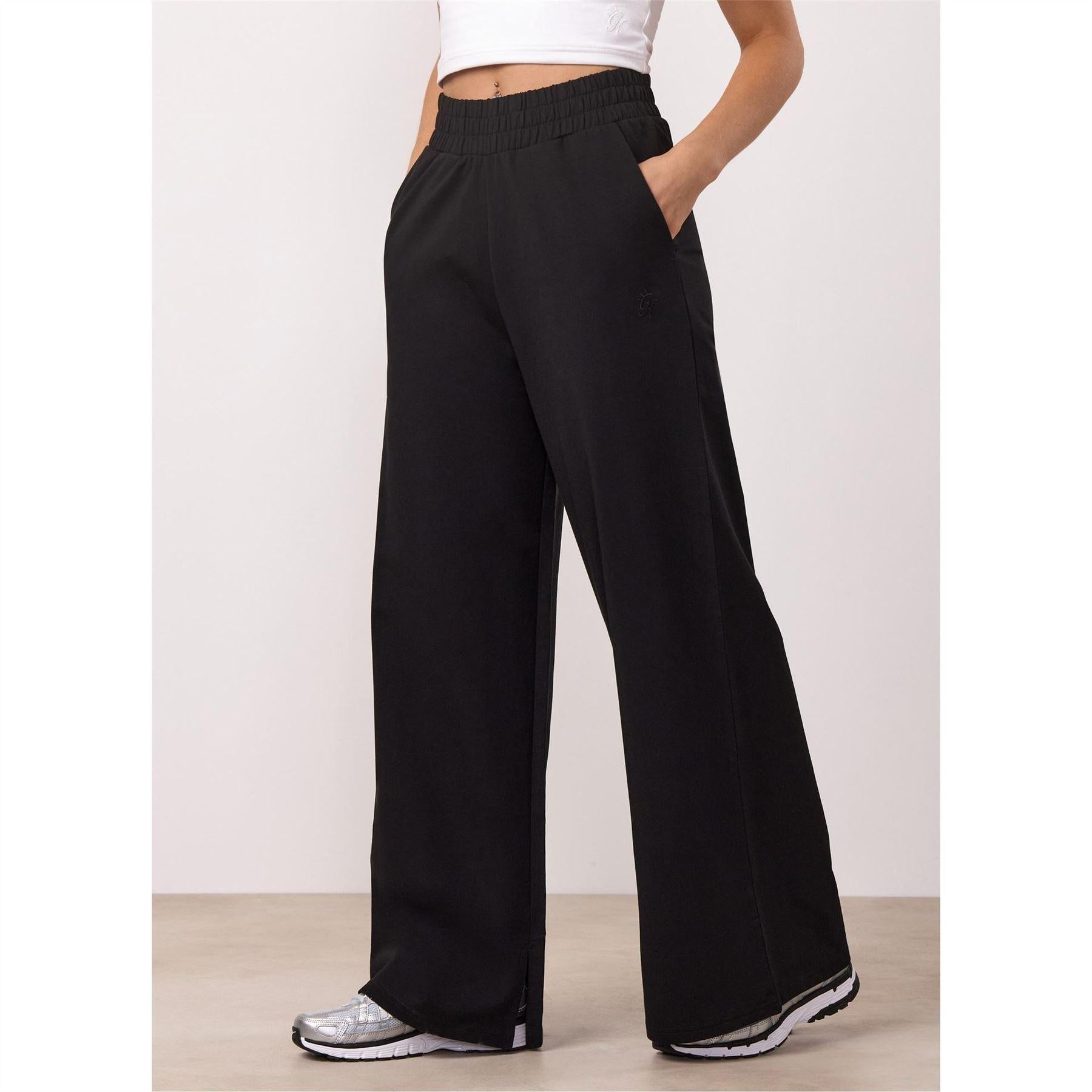 Black - Side - Gym King Womens-Ladies Straight Leg Jogging Bottoms