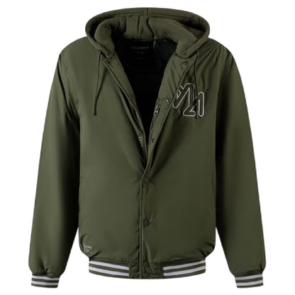 Khaki - Side - Minoti Mens Detachable Hood Baseball Bomber Jacket