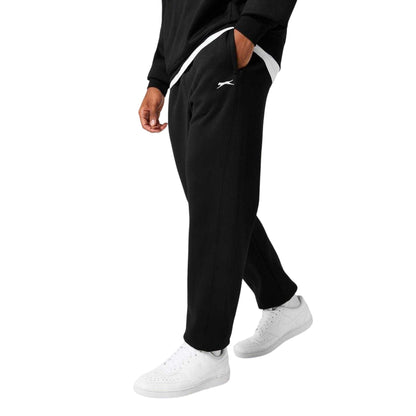 Black - Side - Slazenger Mens Fleece Open Hem Trousers