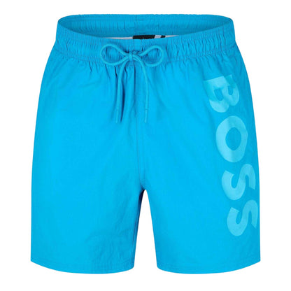 Turquoise-Aqua - Front - Boss Mens Octopus Bold Logo Swim Shorts