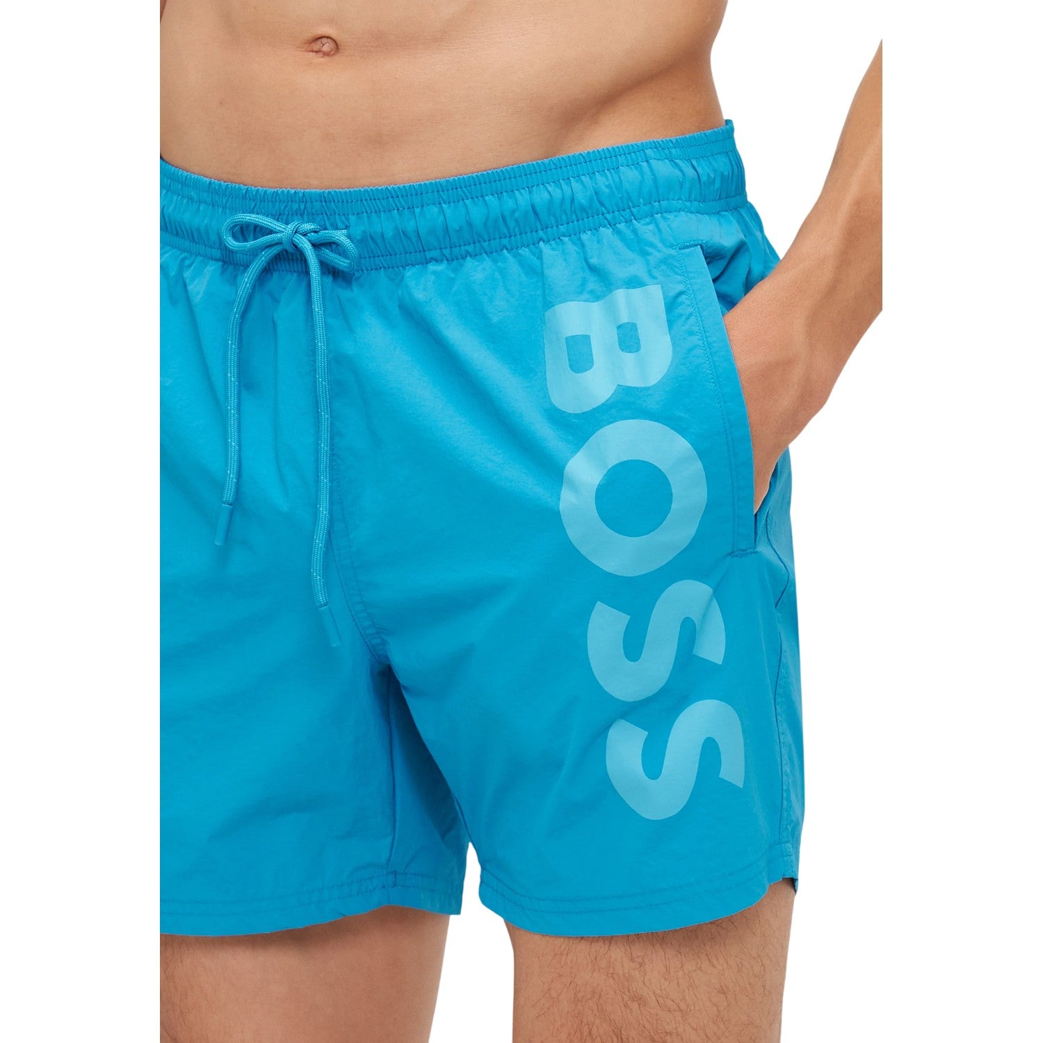 Turquoise-Aqua - Side - Boss Mens Octopus Bold Logo Swim Shorts