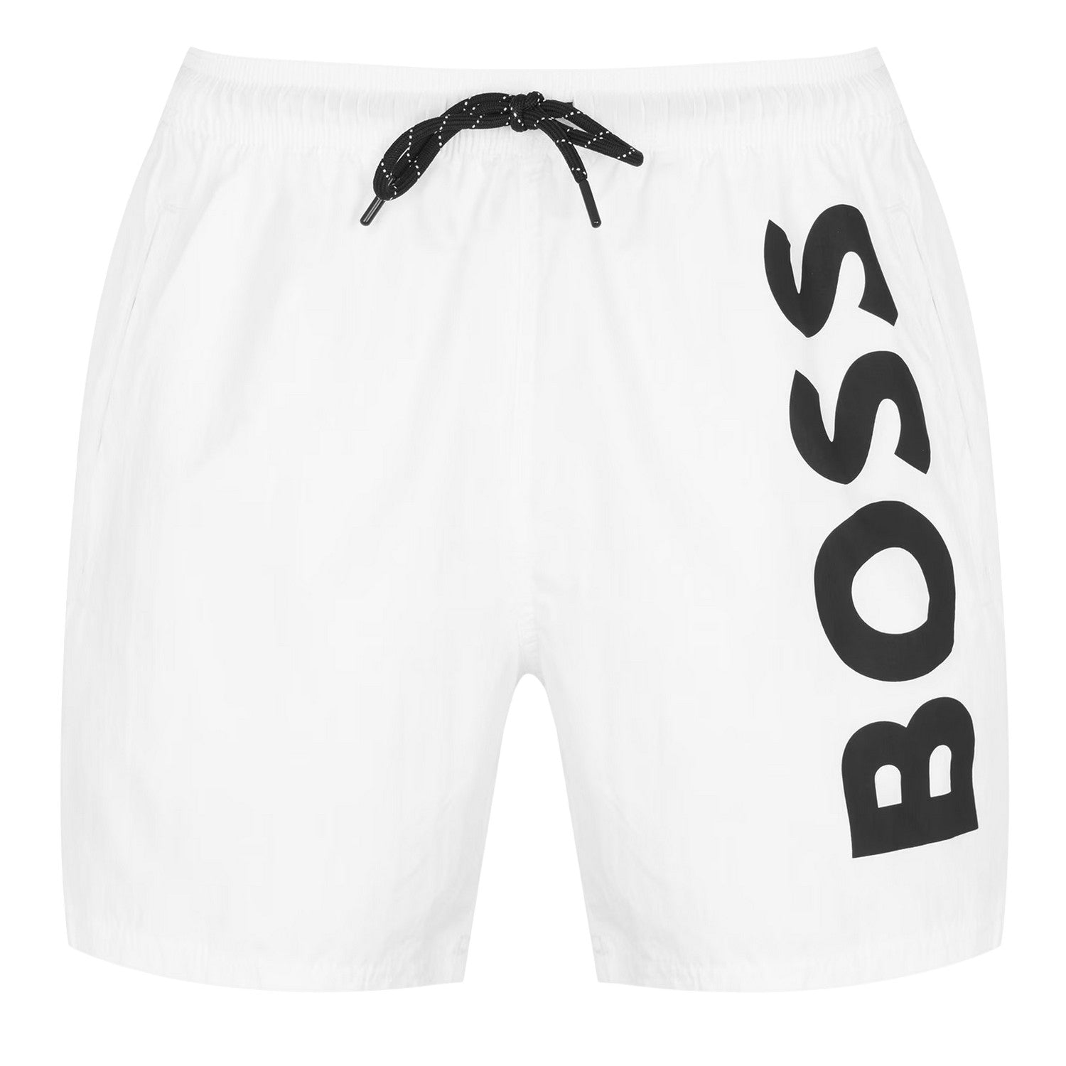 White - Front - Boss Mens Octopus Bold Logo Swim Shorts