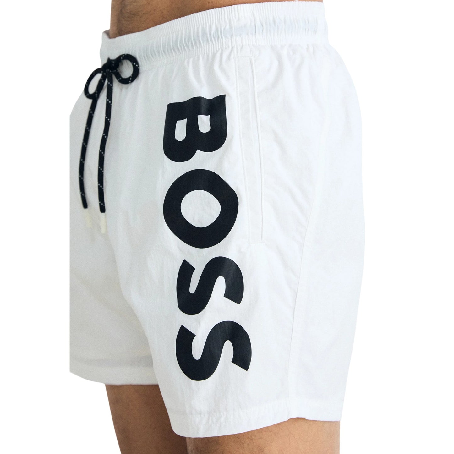 White - Side - Boss Mens Octopus Bold Logo Swim Shorts