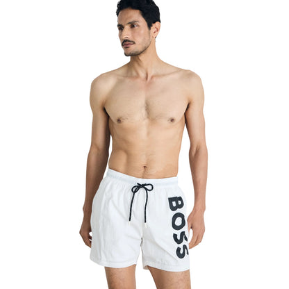 White - Lifestyle - Boss Mens Octopus Bold Logo Swim Shorts
