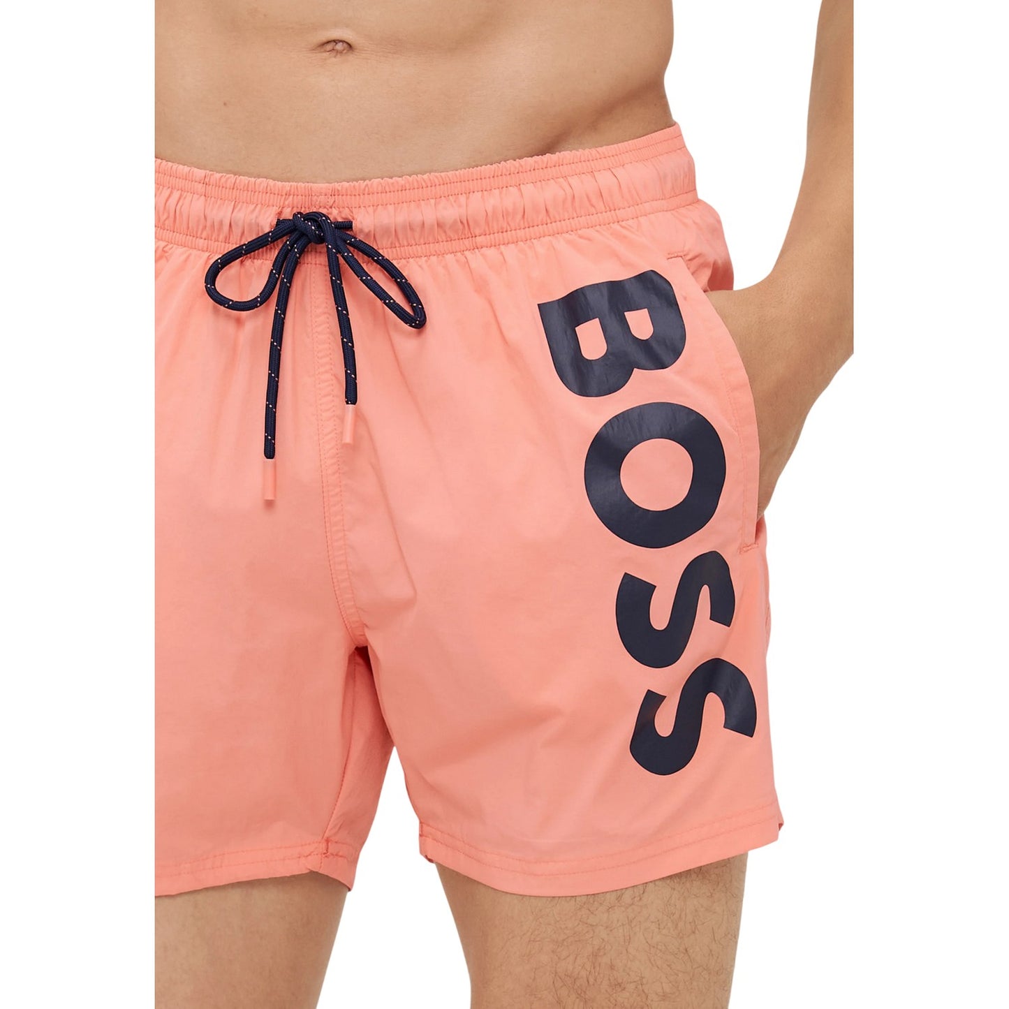Bright Pink - Side - Boss Mens Octopus Bold Logo Swim Shorts
